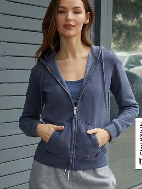Brandy Melville John Galt Washed Navy Zip-Up Hooded Sweater